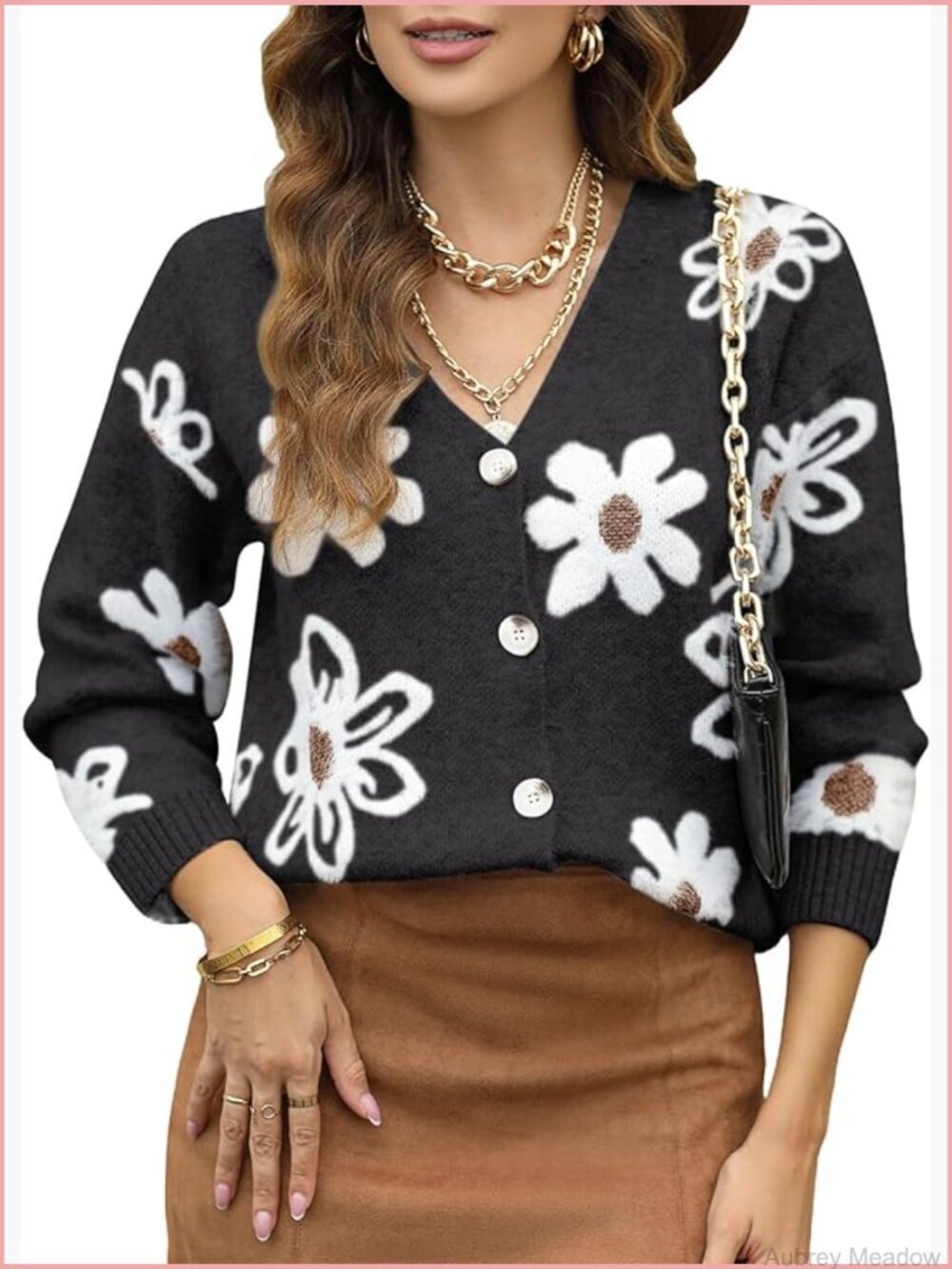 Womens Open Front Cable Knit Cardigan Sweater Long Sleeve V-Neck Floral